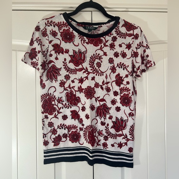 Ralph Lauren White/Red Floral Short Sleeve Top. Size Medium. #romantic - Picture 1 of 5